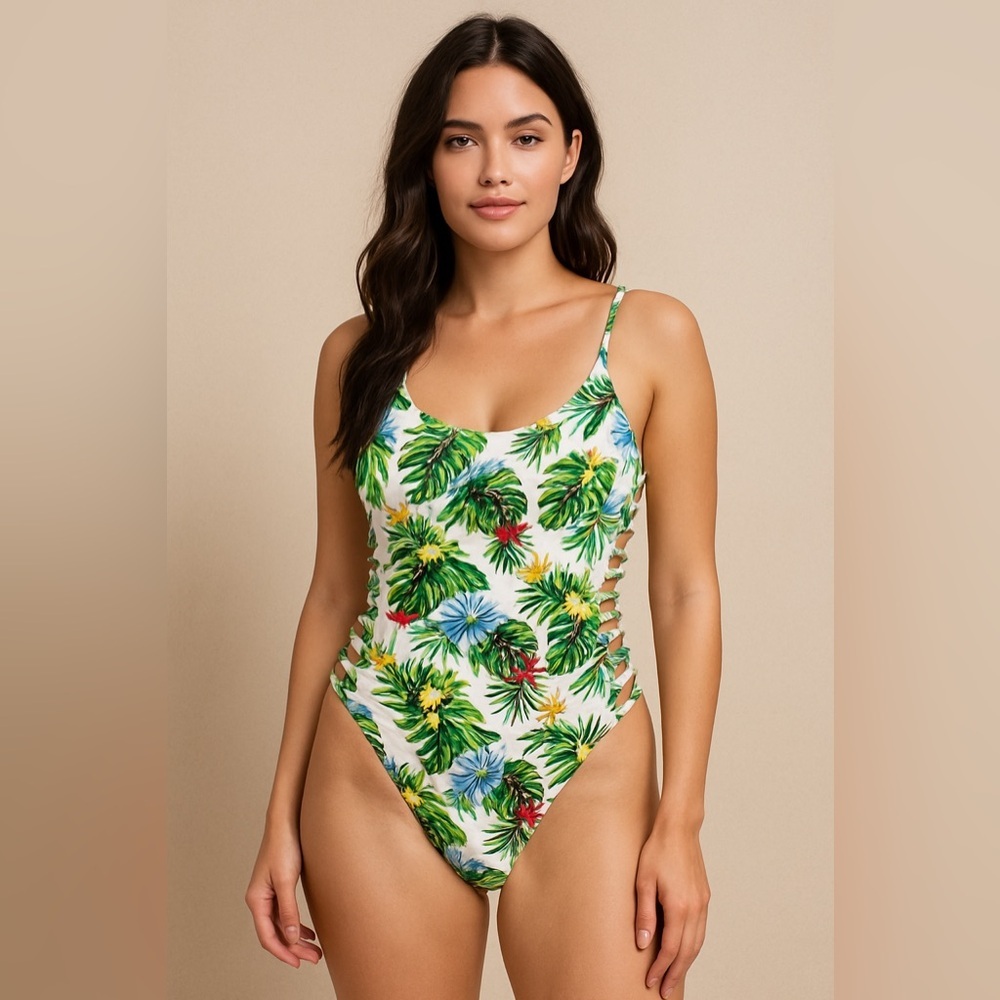 Revamped Tropical Floral One-Piece Swimsuit Size L NWT